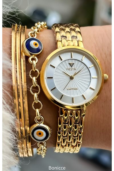 Fiesta 2-year-old Gold Yellow Steel Cord Bridal, Engagement, Wedding Small Case Daisy Wristwatch