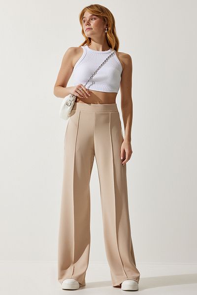 Happiness İstanbul Cremefarbene Stretch-Jogginghose für Damen BF00090