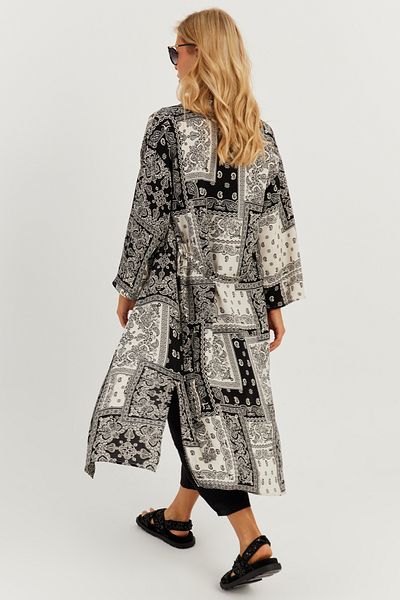 Cool & Sexy Schwarz-ecru gemusterter Kimono für Damen GÇ155
