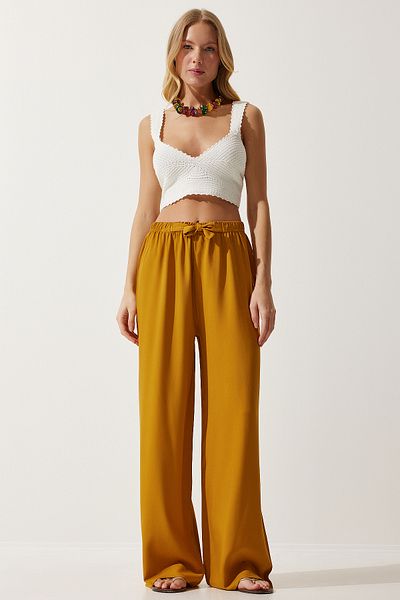 Happiness İstanbul Senfgelbe Palazzo-Hose aus Viskose für Damen EN00610