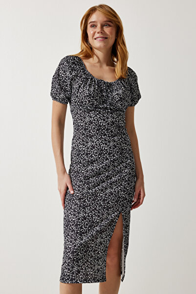 Happiness İstanbul Γυναικείο πλεκτό φόρεμα με μαύρο σχέδιο CI00102