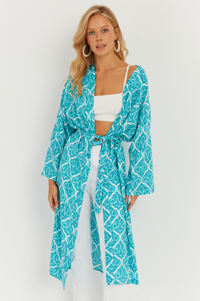 Cool & Sexy Dámské tyrkysové vzorované kimono GÇ155