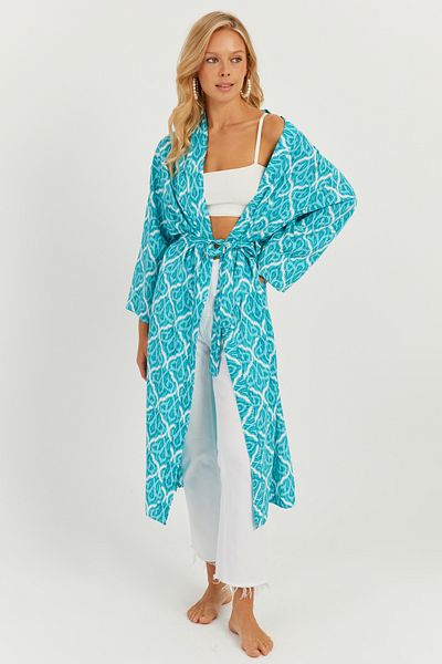 Cool & Sexy Türkis gemusterter Kimono für Damen GÇ155
