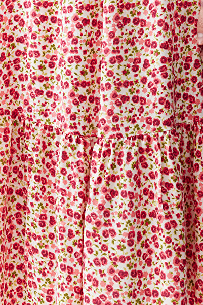 Trendyol Collection Ροζ φλοράλ βισκόζη μέσης ανοιγόμενο μίντι υφαντό φόρεμα TWOSS24EL00523