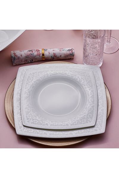 Karaca Fine Pearl Roma 58-teilig 12 Personen Quadratisch - Set - Innovatives Geschirrset