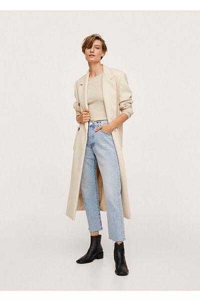 MANGO Woman Jeans de damă, albastru deschis, cu talie înaltă, cu vârf scurt, cu croială dreaptă