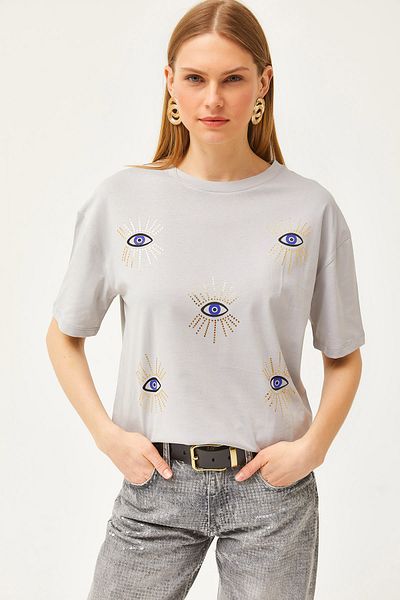 Olalook Dámské triko s detailním potiskem Dolphin Gray Eye TSH-19000770