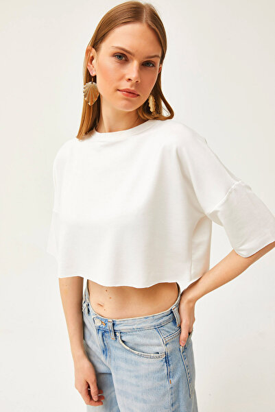 Olalook Women's Ecru Modal Buttoned Soft Textured Crop Blouse BLZ-19002531