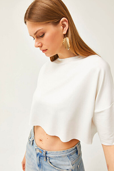 Olalook Women's Ecru Modal Buttoned Soft Textured Crop Blouse BLZ-19002531