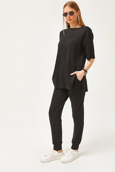 Olalook Women's Black Draped Crystal Bottom Top Suit TKM-19000264