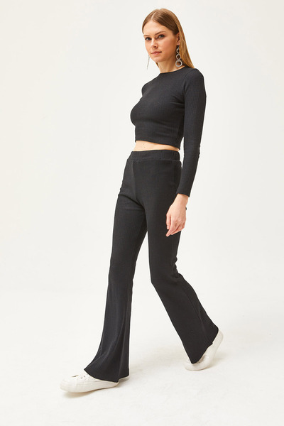 Olalook Női fekete felső Crop blúz alsó spanyol harisnya kapucnis öltöny TKM-19000262