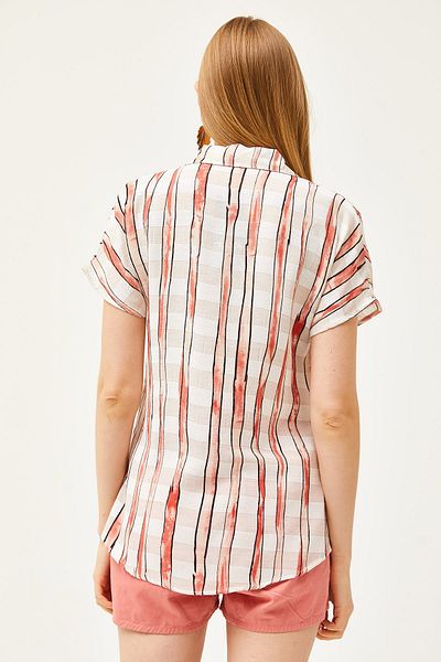 Olalook Women's Ecru Transparent Striped Linen Shirt GML-19001184