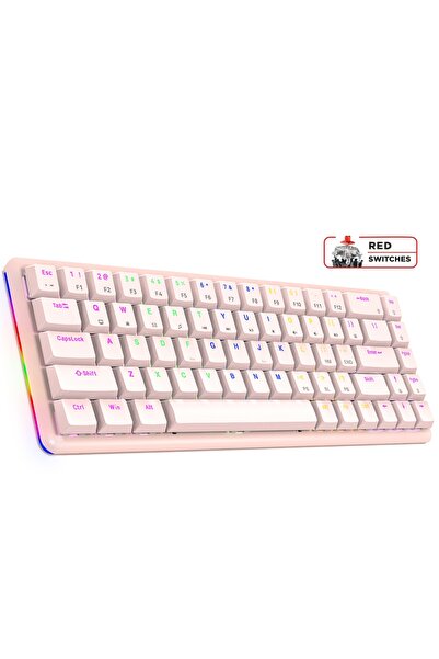 Rampage REBEL Pembe US Layout Rainbow Low Profile RED SWITCH Mekanik Gaming O...