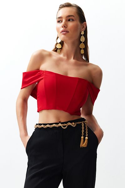 Trendyol Collection Carmen Collar Red Woven Bustier - TPRSS24BS00019