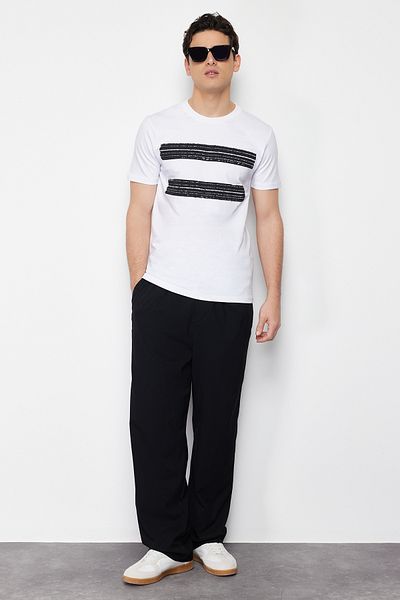 Trendyol Collection Μπλουζάκι με στάμπα 100% βαμβακερό λευκό Slim Fit - TMNSS20TS0092
