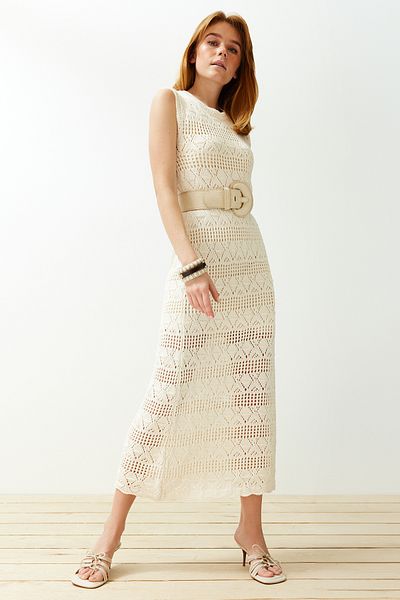 Trendyol Collection Πετρό μάξι πλεκτό φόρεμα με επένδυση διάτρητο/τρυπημένο TWOSS24EL00242