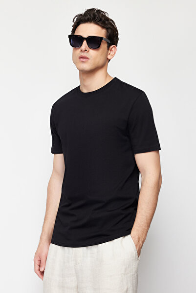 Trendyol Collection Κείμενο εμπριμέ μαύρο κεντημένο βαμβακερό μπλουζάκι - TMNSS24TS00133