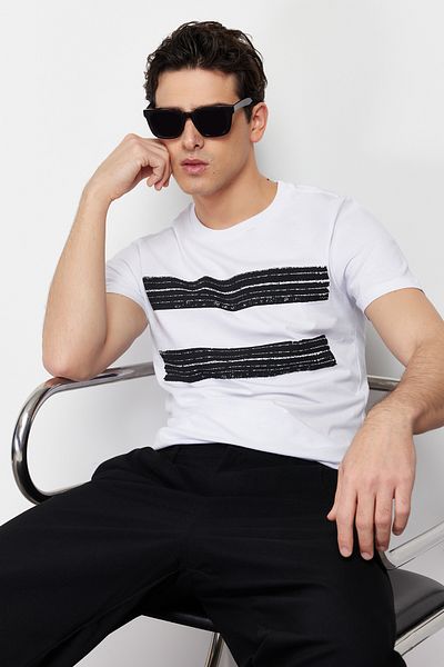 Trendyol Collection 100% бавовна Біла футболка з принтом з облягаючим кроєм TMNSS20TS0092