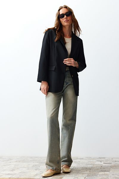 Trendyol Collection Чорний піджак Regular Fit Тканий TWOSS24BC00017