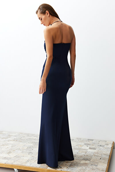 Trendyol Collection Námořnický límec Detailní tkané dlouhé stylové večerní šaty Noční šaty pro návrat domů TPRSS21AE0121