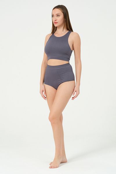 FOREVER MORE Γυναικείο Σετ Crop Singlet με εφέ Επισκευής Βραζιλίας και Κορδόνι με εξαιρετικά ψηλή μέση