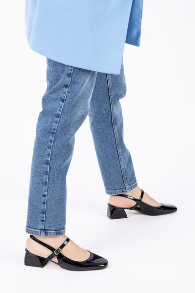 Getcho Saka Γυναικεία Ανοιχτή Πλάτη Blunt Toe Μαύρα λουστρίνι κοντοτάκουνα παπούτσια