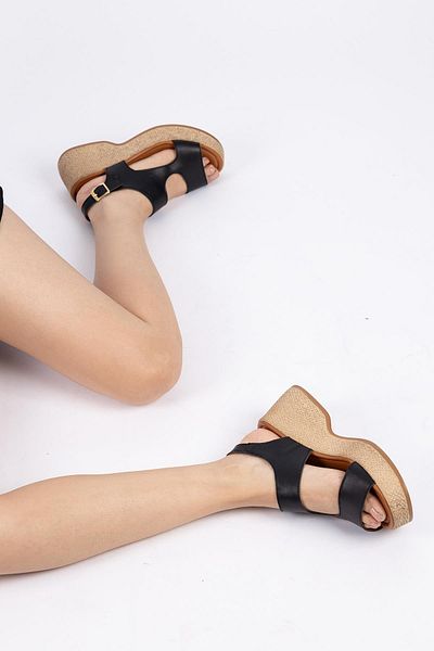 Getcho Lena Women's Genuine Leather Black Sandals