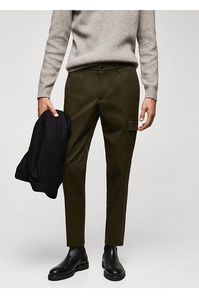 MANGO Man Slim Cut Cotton Cargo Pants