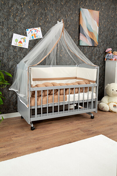 Baby Ahşap Mdf Anne Yanı Beşik, 60x120 4 Kademeli Lake Cilalı Sallanır Bebek ...