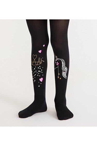 Penti Kız Çocuk Siyah Pretty Unicorn Crown Külotlu Çorap | Pcl052pg18sk