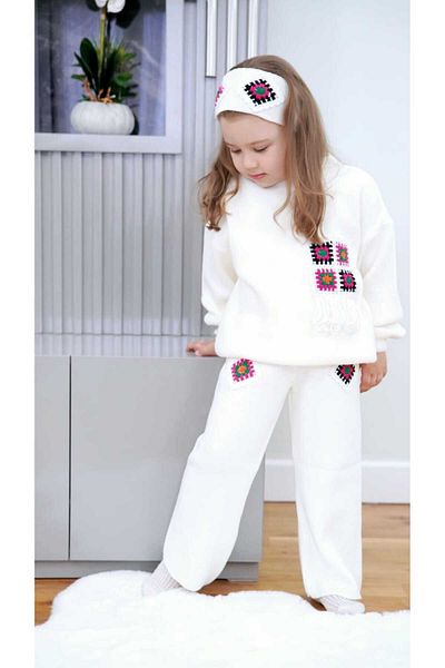 Meriç bebe Girl's Lace Motif 3-Piece Knitwear Set with Hair Band