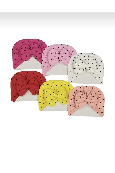 GÜNEŞ KİDS Heart Patterned Bow Baby Bonnet 6 Pieces