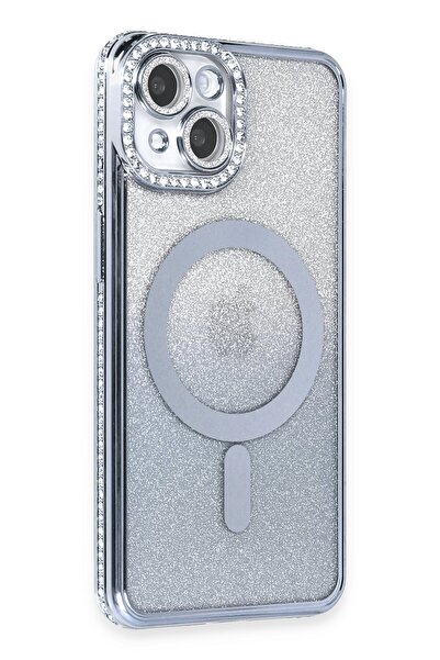 cepmoda غطاء هاتف فاخر لآيفون 14 مع جانب فضي وحجر على الجانبين - أزرق