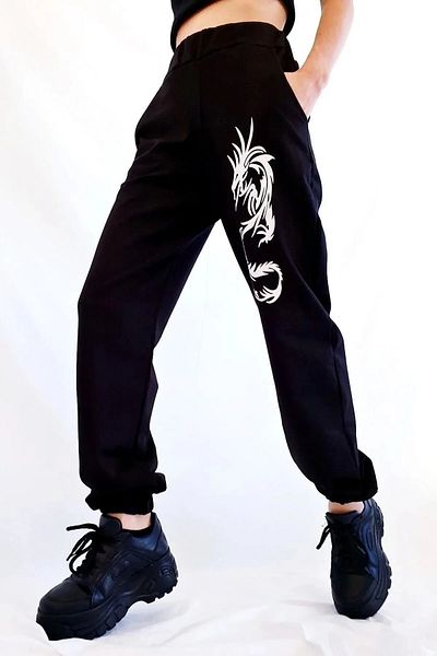AEMİ Unisex εμπριμέ ψηλόμεσο ελαστικό πόδι Jogger μαύρο φούτερ