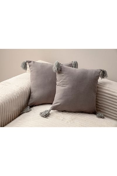 SWITA Home Design Διπλό Διακοσμητικό Φουντωτό Κάλυμμα Μαξιλαριού Γκρι 43x43
