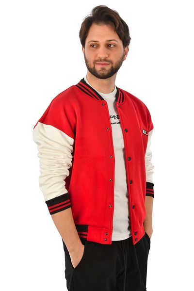 DeepSEA Men's Red Three Thread Ribbed College Collar Coat Jacket2304775