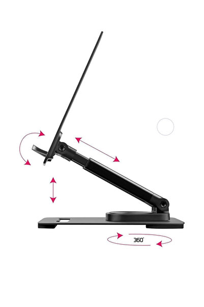 peakaks Tablet - Ipad Standı Metal Portatif Masaüstü Ayarlanabilir Stand 4 Eksenli 360 Derece Dönen