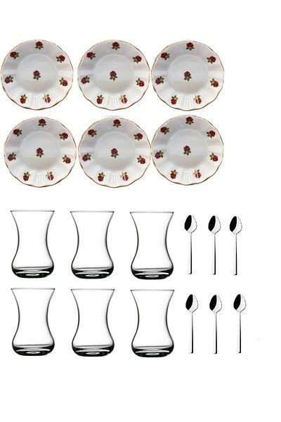 AYBABA STORE 18 Piece Red Rose Acem Tea Cup Set