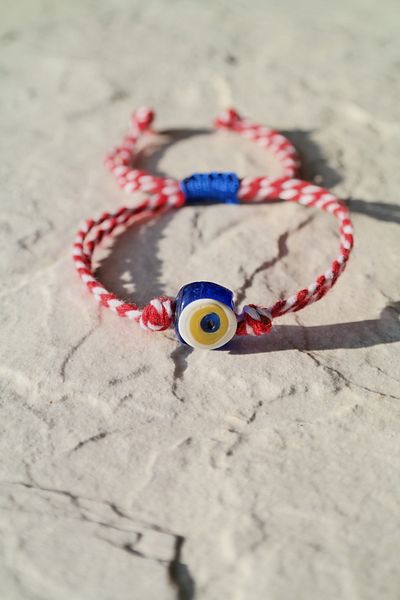 maycollection Blue Glass Evil Eye Bead Red White Martençka Rope Bracelet