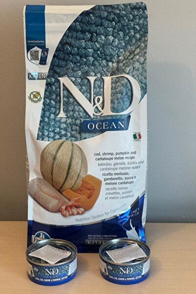 N&D N & D Ocean Morina Balığı, Karides, Balkabağı & Kavun Kıtten 1,5 Kg + 2 A...