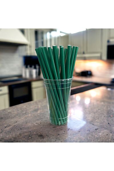 Krm Ambalaj 8*23 cm Green Paper Straws, 25 Pieces
