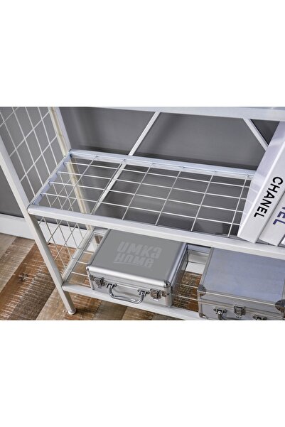 UmkaHome Telli Kitaplık Metal Dekoratif Kitaplık Ev Ofis Rafı Dosya Kitap Rafı 5 Raflı Beyaz