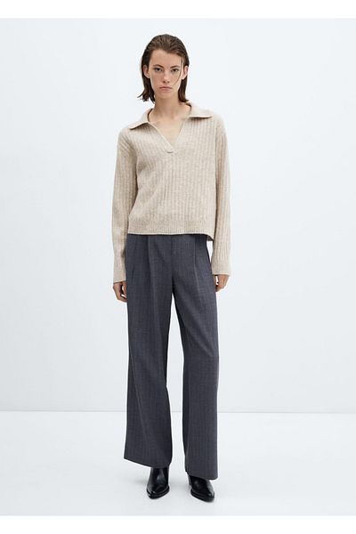 MANGO Woman Pulover din tricot din cauciuc cu decolteu în V