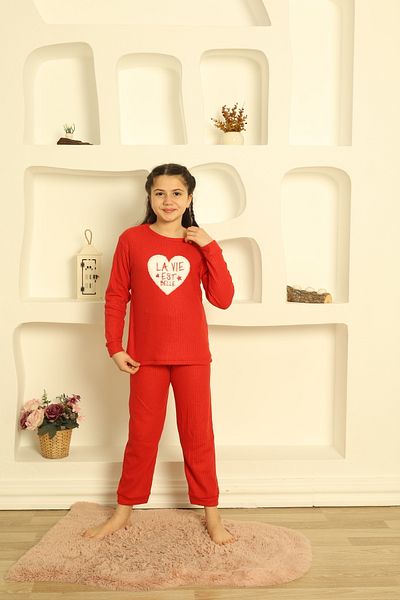 FAMES PİJAMA Girl's Embroidered Long Sleeve Winter-Seasonal Comfortable Pajama Set