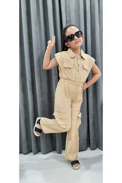 OliveYouMom Girl's Cargo Pocket Elastic Waist Jumpsuit New Season