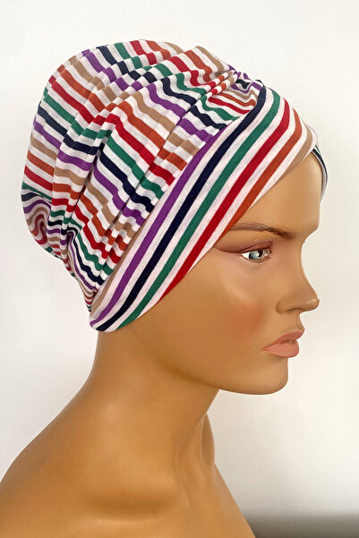 Vera Έτοιμο καπό τουρμπάνι χτενισμένο βαμβακερό ύφασμα σταυρωτό καπό Hijab Γυναικείο καπό πολύχρωμο ριγέ