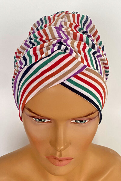 Vera Έτοιμο καπό τουρμπάνι χτενισμένο βαμβακερό ύφασμα σταυρωτό καπό Hijab Γυναικείο καπό πολύχρωμο ριγέ