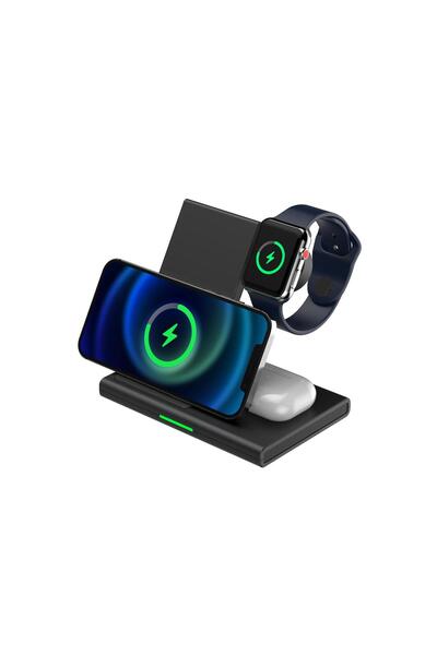 HZL 3 in 1 Wireless / Kablosuz Şarj Destekli 15W Hızlı Şarj Özellikli Apple Watch, Airpods, ve Telefon Ş