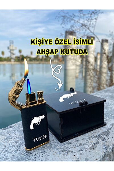 birdoz avm Kişiye Özel Isimli Osmanlı Tuğra Tasarım Timsah Çakmak & Ahşap Kut...