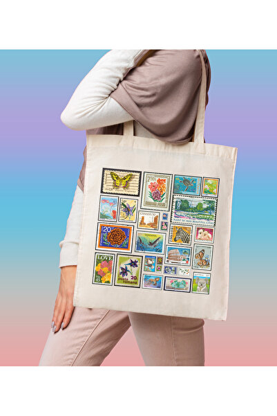 BYBAGS Organik Baskılı Ham Bez Omuz Çantası 35x40